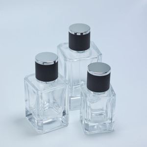 Empty 30ml 50ml 100ml Glass <b>Perfume</b> <b>Bottle</b> Square Shape Heavy <b>Perfume</b> <b>Spray</b> <b>Bottle</b> with Black Cylinder Round Cap - Product Image 2
