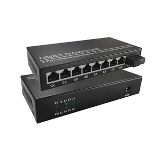 Fiber/T Transceiver 8-Ethernet Transmission 1 Optical Port 10/100Mbps 20/40/60/80/100KM SM Fiber Media Converter