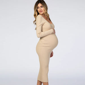<span class=keywords><strong>Vestido</strong></span> <span class=keywords><strong>Ajustado</strong></span> para Mujer <span class=keywords><strong>Embarazada</strong></span>, Ropa de Maternidad con Cuello en V, <span class=keywords><strong>Vestido</strong></span> Sexy para Fotografía, Ropa de Embarazo, Primavera y Otoño - Product Image 4