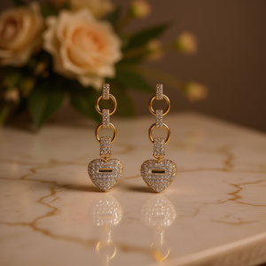 Orecchini Pendenti a Forma di Cuore con Cristalli Incastonati per Donne, Stile Francese, Accessori per Uso Quotidiano e Feste - Product Image 2