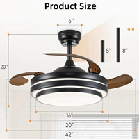 Ventilateur de plafond LED moderne de 42 pouces avec lampe rétractable en cuivre, télécommande, moteur CC, 3 pales, économe en énergie pour salon