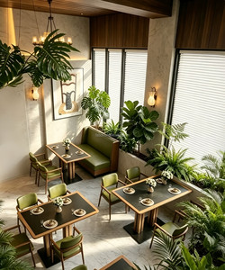 Mesa de Comedor con Marco de Madera Sólida Natural y Acabado Mate Oscuro, Silla con Respaldo Acolchado en Tela Verde Oliva, Muebles de Estilo Botánico para Cafetería, Venta al Por Mayor - Product Image 3