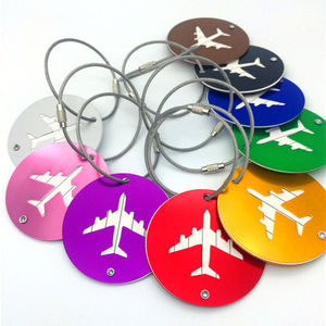 <span class=keywords><strong>Etiqueta</strong></span> Redonda de Aluminio <span class=keywords><strong>para</strong></span> Equipaje, <span class=keywords><strong>Etiqueta</strong></span> de Identificación de Equipaje de Viaje con Diseño de Avión Metálico y Bucle de Alambre de Acero - Product Image 1