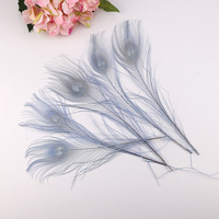 Haute Qualité Blanchi Teint Blanc Paon Yeux Plume Décoration Inde Paon Queue Plumage pour Artisanat Bijoux