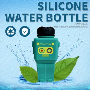 Đóng mở chai nước ly leakproof Robot Shape Silicone có thể gập lại du lịch chai nước Cup cho phòng tập thể dục