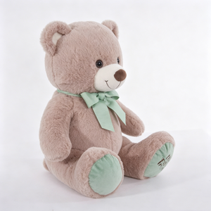 Oso de peluche marrón personalizado, oso de peluche con lazo verde, oso de peluche neutro. - Product Image 1