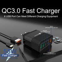 Adaptateur mural USB-C + USB PD 3.0 OTP 6 en 1 populaire de 55 watts, charge rapide QC 3.0 5V/2.4A, chargeur d'écouteurs