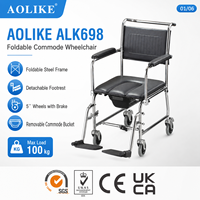 Chaise de toilette pliante en acier avec accoudoirs rabattables pour centre de réadaptation et soins à domicile, certifiée CE
