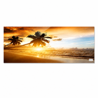 Décoration Murale Panoramique en Acrylique Imprimée UV, Paysage de Plage au Coucher du Soleil, 60x24 Pouces, Panneau de 5mm, pour Salon au-dessus du Canapé, Taille Personnalisée