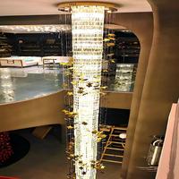 Lustre suspendu LED personnalisé en cristal K9, grand modèle, en forme de pilier rond, avec télécommande, pour projets hôteliers et banquets