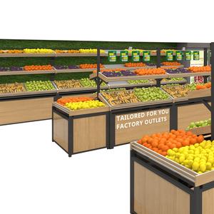Design Grocery Shop Fridge Multideck Open Display Chiller Supermarket Shelf Wooden And Metal Vegetable And F - Product Image 1