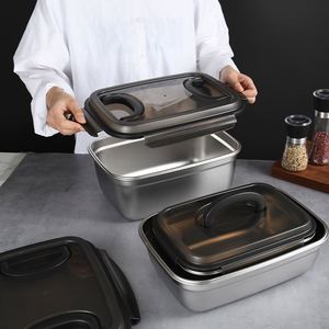 Boîte à lunch de cuisine, boîte alimentaire pour réfrigérateur, boîte de conservation en acier inoxydable 304 de qualité alimentaire, hermétique, empilable, avec couvercle noir - Product Image 1
