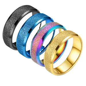 6MM 스테인레스 스틸 젖빛 반지 진주 모래 커플 인기 티타늄 스틸 반지