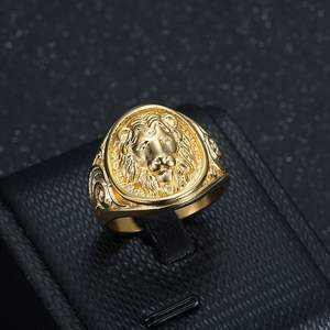18K Vergulde Roestvrijstalen Statement Ringen Hiphop Leeuwenkop Vintage Dierenring Voor Mannen - Product Image 4