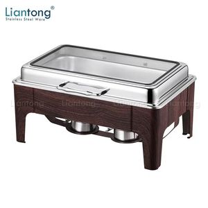 Thiết kế mới sang trọng bằng gỗ khung thép không gỉ khách sạn nhà hàng thiết bị 9 lít thương mại chafing món ăn tự chọn bếp - Product Image 3