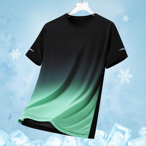 <span class=keywords><strong>T</strong></span>-<span class=keywords><strong>shirt</strong></span> à manches courtes en maille d'é<span class=keywords><strong>t</strong></span>é pour hommes Impression dégradée Séchage rapide Haut de sport décontracté Cross-Border Hot Style Solid Knitted - Product Image 1
