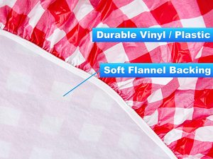 Đỏ Trắng Kẻ Sọc Flannel Ủng Hộ Cạnh Đàn Hồi Không Thấm Nước Wipeable Trong Nhà Ngoài Trời Patio Vòng Trang Bị Vinyl Khăn Trải Bàn Bìa - Product Image 6
