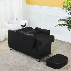 Unidad de Lavado para Salón de Belleza, Lavacabezas con Asiento Ajustable y Lavabo de Cerámica Inclinable - Product Image 1