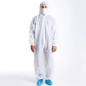 免费样品一次性非编织白色PP头罩覆盖PPE套装清洁工作服