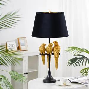 Zarif 360 aydınlatma masa lambası polyresin altın kuş başucu komidin lamba oturma odası otel dekor için