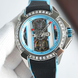 Montres mécaniques pour hommes avec cadran transparent squelette, boîtier en acier inoxydable serti de moissanite, tourbillon, design accrocheur - Product Image 2
