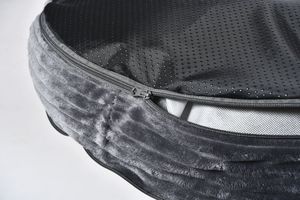 Cojín redondo de lujo para perros, elegante y acogedor estilo hogareño, cojín de Cama grande para perros a rayas con fondo antideslizante - Product Image 2