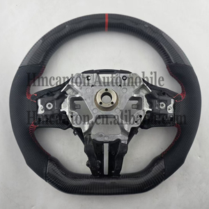 Volant en cuir perforé en fibre de carbone avec marqueur supérieur rouge et surpiqûres rouges pour Infiniti Q50, fabricant professionnel - Product Image 4