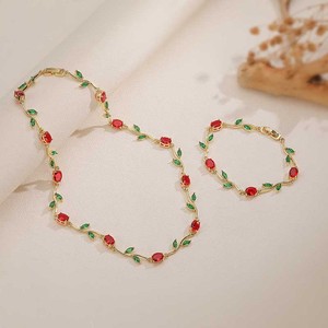 Gioielli di Lusso da <span class=keywords><strong>Donna</strong></span> in Ottone, <span class=keywords><strong>Bracciale</strong></span> <span class=keywords><strong>e</strong></span> <span class=keywords><strong>Collana</strong></span> a Tulipano con Catena Placcata Oro, Pietra Principale in Zircone - Product Image 1