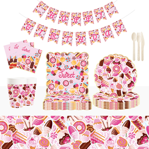 DAMAI - Juego de Vajilla de Papel con Temática de Dulces de Cumpleaños Personalizado, Decoración para Fiesta de Cumpleaños de Niña - Product Image 2