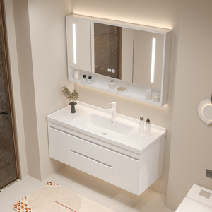 Meuble-lavabo de salle de bain moderne avec miroir LED intelligent, armoire murale étanche et lavabo intégré - Product Image 5