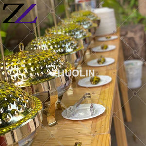 Samobares <span class=keywords><strong>para</strong></span> Buffet de Lujo, Calentador de Comida con Tapa Colgante Dorada, Exhibidor de Comida Caliente, Juego de Servicio <span class=keywords><strong>para</strong></span> Buffet - Product Image 4