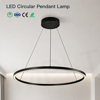 Luminaire suspendu LED rond noir mat à anneau unique, style moderne minimaliste, intensité réglable, pour salle à manger intérieure