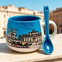 Mug à café en céramique personnalisé avec logo, ensemble cuillère, vente en gros, forme ventrue bicolore, cadeau promotionnel, directement de l'usine