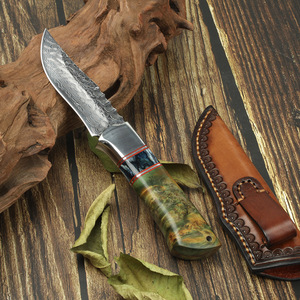 Mango dentado superior de Jimping Spin Ironwood y Funda de cuero 340 Bolster Ring VG10 Cordón de cuchillo de hoja fija de acero de Damasco - Product Image 3