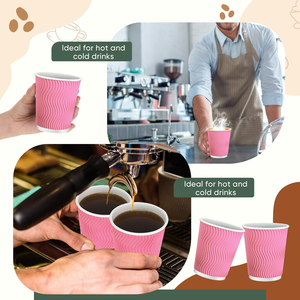 Vasos de Papel Corrugado con Diseño de Ondas y Estampado Completo, Aislados, Color Rosa, para Bebidas Calientes y Frías, Té y Refrescos - Product Image 3