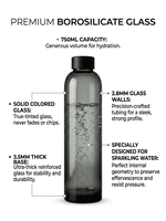 Bouteille d'eau en verre borosilicate premium de 750 ml pour eau gazeuse, base épaisse de 3,5 mm, verre durable pour boissons gazeuses