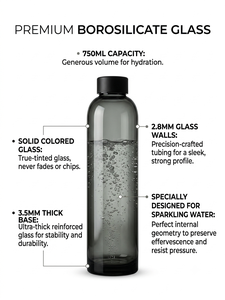 <span class=keywords><strong>Bottiglia</strong></span> d'<span class=keywords><strong>acqua</strong></span> in <span class=keywords><strong>vetro</strong></span> borosilicato premium da 750 ml per <span class=keywords><strong>acqua</strong></span> frizzante, base resistente da 3,5 mm, bicchiere durevole per bevande gassate - Product Image 2