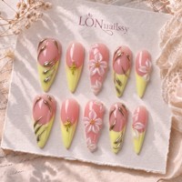 Ongles à presser en PMMA faits main 3D, courbés, style français, longs, pointus, effet 3.0, marque privée, couvrance totale, réutilisables, personnalisés, 10 pièces
