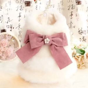 Pull en polaire pour chien, blanc et rose, avec nœud décoratif, vêtements pour animaux de compagnie, automne-hiver - Product Image 1
