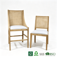 Chaise de salle à manger en bois de chêne avec dossier en rotin, coussin rembourré en lin, chaise d'appoint moderne de style farmhouse pour cuisine, restaurant, café