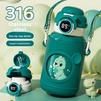 Bouteille d'eau isotherme pour enfants 316 Liner 500 ml avec affichage LED de la température, motifs Dragon, Ours, Lapin, Licorne, tasse à paille isotherme 6-12 heures
