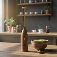 Fouet à Matcha Électrique Écologique en Bambou, 3 Vitesses Réglables, Rechargeable, Mélangeur Rapide pour Boissons Maison et Préparation de Thé en Magasin