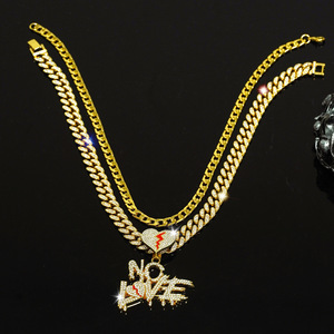 Collar con Colgante de Cadena Cubana con Piedras de Imitación de Diamantes, Estilo Hip Hop, Rockstar, Rapero, Punk, para Hombre y Mujer, con Diseño de <span class=keywords><strong>Corazón</strong></span> Roto - Product Image 5