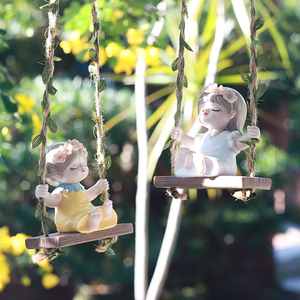 Decorazioni da Parete in Resina Roogo Art Deco, Ornamenti Impermeabili a Forma di <span class=keywords><strong>Bambina</strong></span> su <span class=keywords><strong>Altalena</strong></span>, Decorazioni Kawaii per Giardino e Casa - Product Image 4