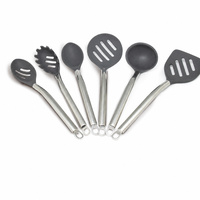 Set Peralatan Masak Silikon Inti Baja Tahan Karat dengan Gagang Plastik, Spatula Tahan Panas, Sendok Sup, Peralatan Masak Anti Lengket