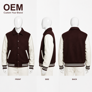 Giacca Varsity Personalizzata con Logo Ricamato per <span class=keywords><strong>Uomo</strong></span>, Corpo in <span class=keywords><strong>Lana</strong></span> Pesante e Maniche in Pelle, Stile Vintage Streetwear, Produttore di <span class=keywords><strong>Cappotti</strong></span> Letterman - Product Image 2