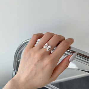 Dylam Cute Dainty Design S925 Silver Rhodium Plated Girls Women Fine Fashion Bow-knot Shape Pink 5A Cubic Zirconia <b>Open</b> <b>Rings</b> - Product Image 4