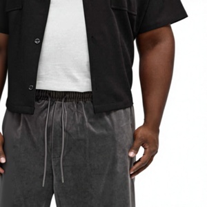 Men's Gray Wide Leg Pants Elastic Waist Casual Summer Polyester <b>Trousers</b> <b>With</b> Side <b>Pockets</b> - Product Image 3