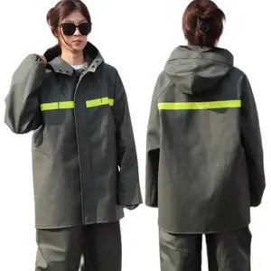 Thickened waterproof PVC raincoat set with reflective strips for safety protection, marine aquaculture, mining
