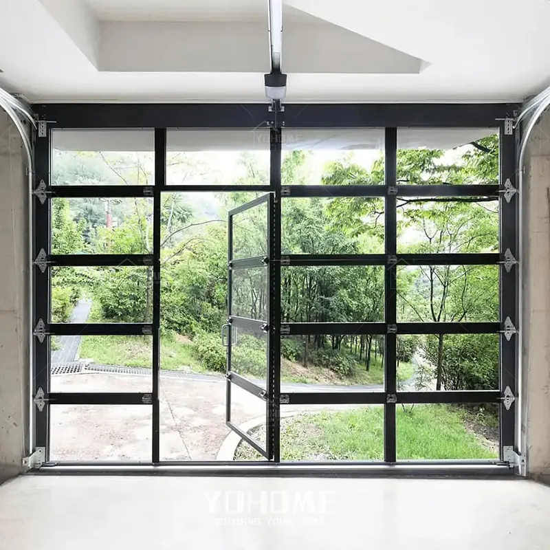 보행자 문이있는 미국 현대 알루미늄 차고 문 유리 창 유리 차고 문